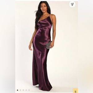 Lulus Purple Satin one-shoulder maxi dress